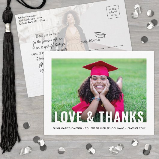 愛モダン2写真感謝してい卒業ありがとう ポストカード