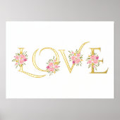 "愛モダン"とピンクのバラの花束は白 箔ポスター (正面)