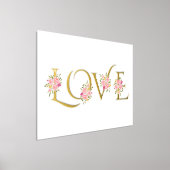 "愛モダン"とピンクのバラの花束は白 箔ポスター (レイダウン)