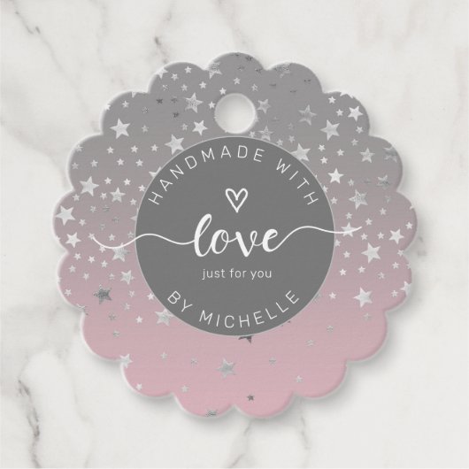 愛モノグラムで手作りされた銀の星 フェイバータグ (正面)