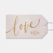 愛モノグラムとのモダンな赤面のグリッターのばら色の金ゴールド ギフトタグ (正面(横))