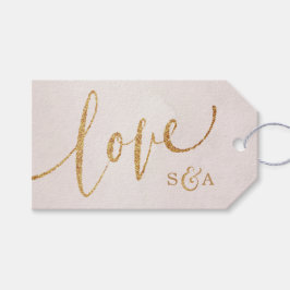 愛モノグラムとのモダンな赤面のグリッターのばら色の金ゴールド ギフトタグ