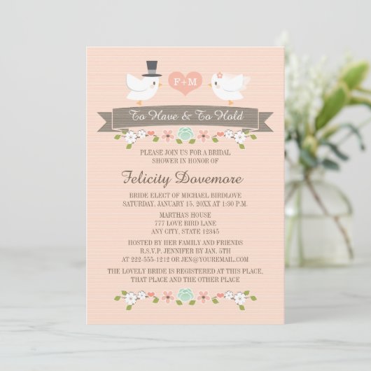 愛モノグラムのの鳥のブライダルシャワー招待状 招待状 (スタンド正面)