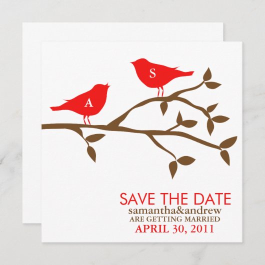 愛モノグラムのの鳥の結婚式の日付以外 招待状 (正面/裏面)
