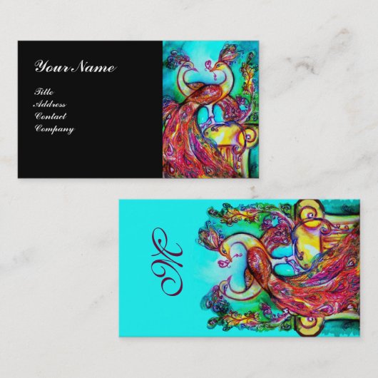 愛モノグラムのピーコックス、赤い青のターコイズブラック 名刺 (正面/裏面)