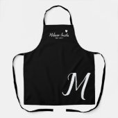 愛モノグラムの黒エプロン名 エプロン (正面)