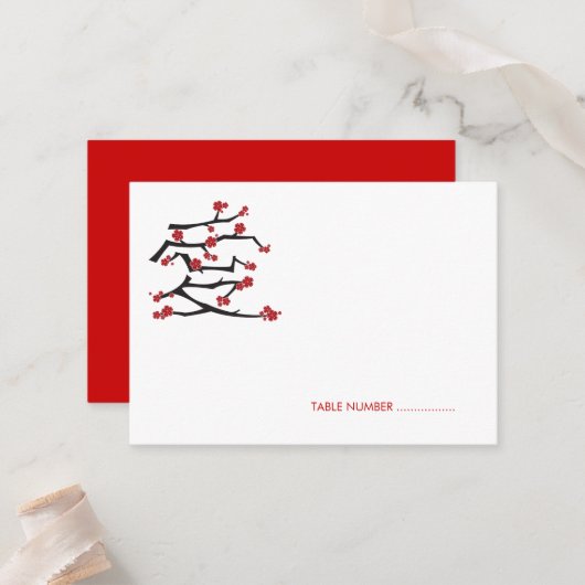 愛中国のさくらんぼ花咲き赤桜結婚 プレイスカード (正面/裏面インサイチュ)