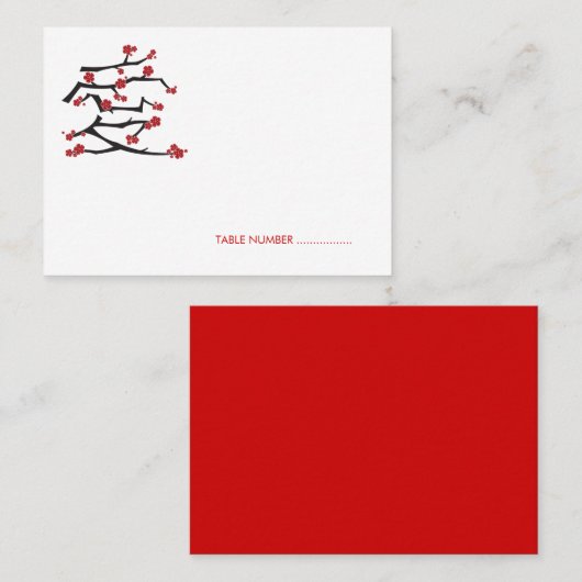 愛中国のさくらんぼ花咲き赤桜結婚 プレイスカード (正面/裏面)
