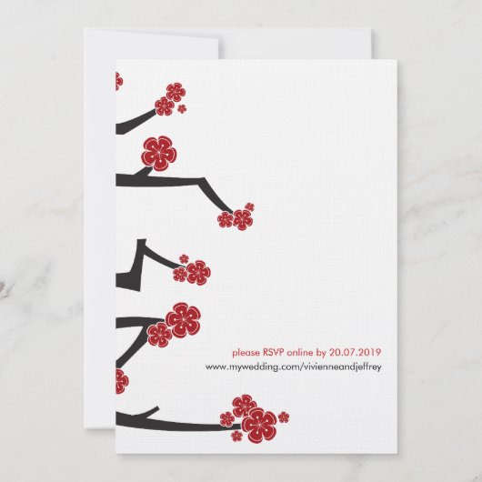 愛中国のさくらんぼ花咲き赤桜結婚 招待状 (裏面)