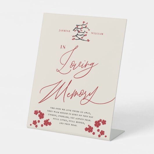 愛中国のする赤さくらんぼの花 台座サイン (正面)