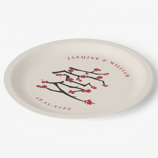 愛中国の赤さくらんぼ婚約 ペーパープレート (アングル)