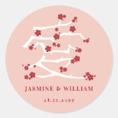 愛中国の赤さくらんぼ花婚約クラ ラウンドシール (正面)