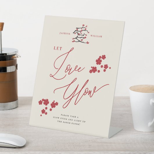 愛中国の赤さくらんぼ花愛の輝きを放つ 台座サイン (インサイチュ)