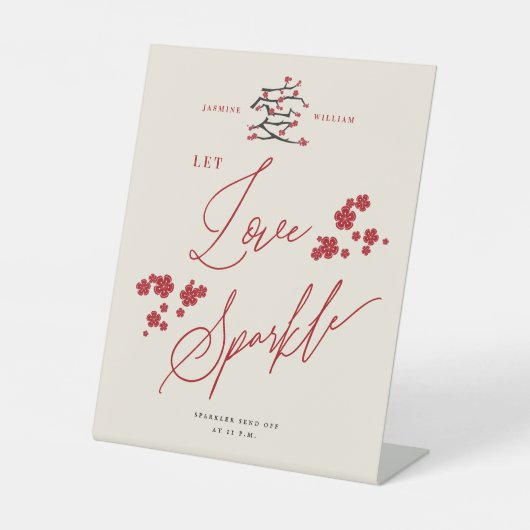 愛中国の赤さくらんぼ花愛の輝き 台座サイン (正面)