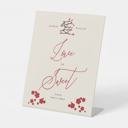 愛中国の赤さくらんぼ花愛は甘い 台座サイン (正面)