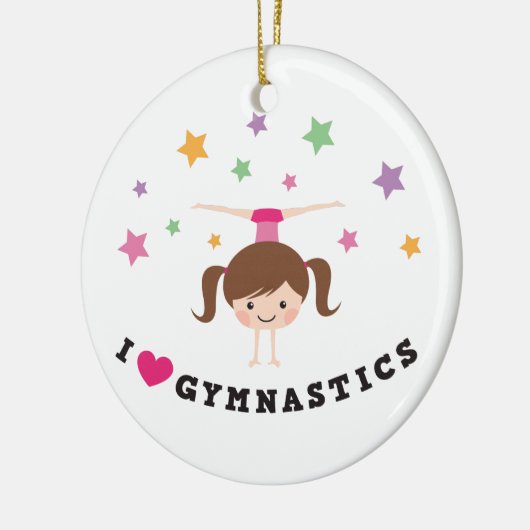 愛体操の漫画の女の子の茶色の毛の逆立ち セラミックオーナメント (左)