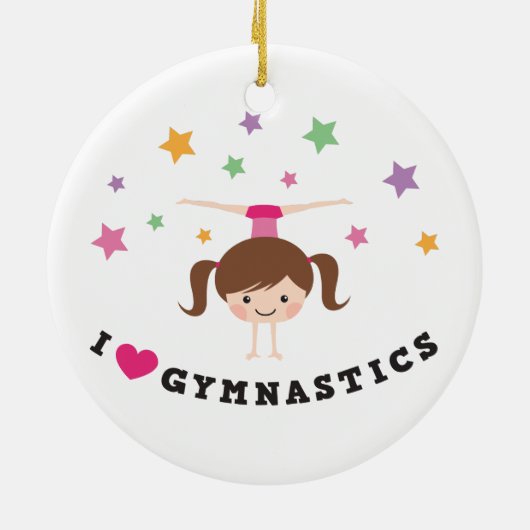 愛体操の漫画の女の子の茶色の毛の逆立ち セラミックオーナメント (裏面)