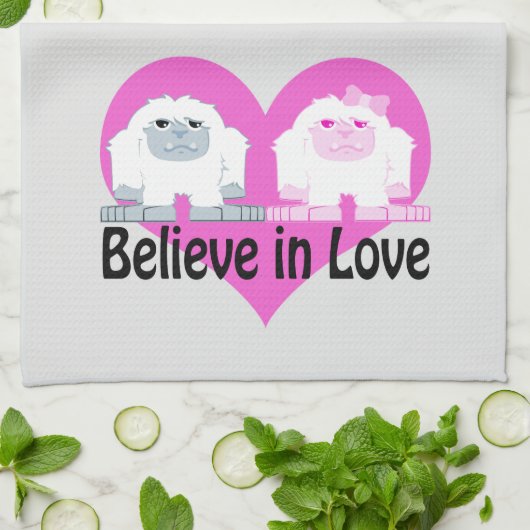 愛信じで！キュートなイェティス キッチンタオル (折り畳み)