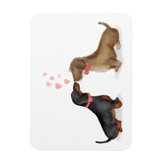 愛冷蔵庫用マグネットのダックスント(2人の男の子) マグネット (縦)