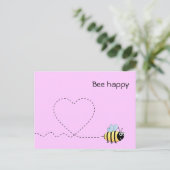 愛前向き漫画のピンクの葉書にハッピービー ポストカード (スタンド正面)