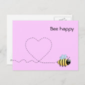 愛前向き漫画のピンクの葉書にハッピービー ポストカード (正面/裏面)