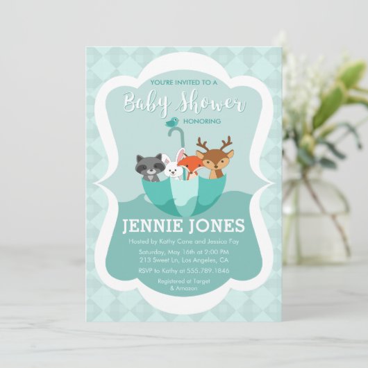 愛動物のベビーシャワーの招待状とあふれられる 招待状 (スタンド正面)