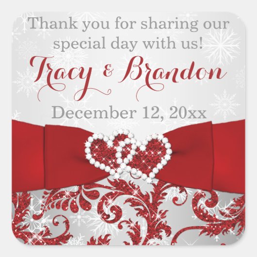 愛包まれた入会ハートのステッ結婚カー3 スクエアシール (正面)