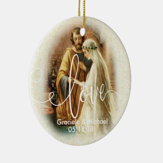 愛原稿は|の結婚の花嫁の新郎の上にありました セラミックオーナメント (右)