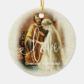 愛原稿は|の結婚の花嫁の新郎の上にありました セラミックオーナメント (正面)