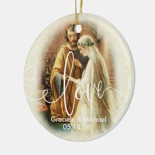 愛原稿は|の結婚の花嫁の新郎の上にありました セラミックオーナメント (左)