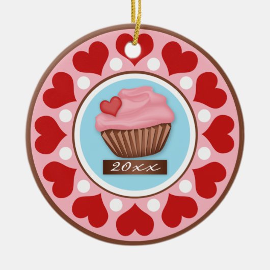 愛及びカップケーキの陶磁器の木のオーナメント セラミックオーナメント (正面)