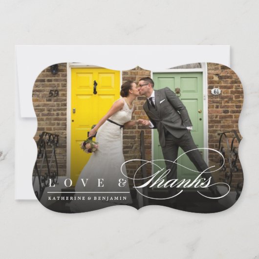 愛及び感謝のクラシックな原稿の写真のモダンな結婚式 サンキューカード (正面)