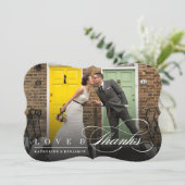 愛及び感謝のクラシックな原稿の写真のモダンな結婚式 サンキューカード (スタンド正面)