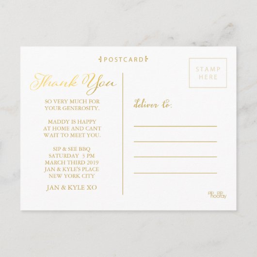 愛及び感謝のベビーの郵便はがきとの海軍金ゴールド 案内ポストカード (裏面)