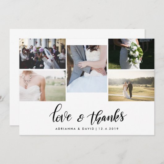 愛及び感謝の原稿5のカップルの写真の結婚式 サンキューカード (正面/裏面)