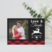 愛及び感謝の赤いバッファローの格子縞の休日の写真 サンキューカード (スタンド正面)