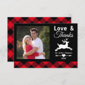 愛及び感謝の赤いバッファローの格子縞の休日の写真 サンキューカード (正面/裏面)