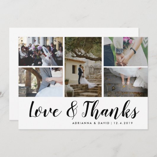 愛及び感謝5のカップルの写真の結婚式 サンキューカード (正面/裏面)
