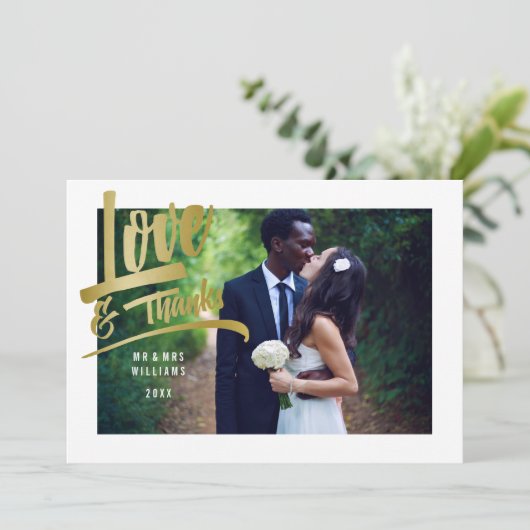 愛及び感謝|ののどの金ゴールドホイル|の結婚の写真 サンキューカード (スタンド正面)