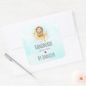 愛可愛いライオンの魚釣りが作る月 スクエアシール (封筒)