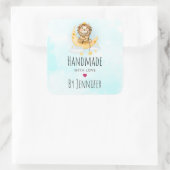 愛可愛いライオンの魚釣りが作る月 スクエアシール (バッグ)