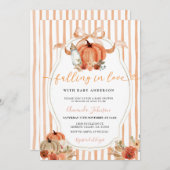 愛名門私立校風のの赤ちゃんシャワーに落ちるカボチャ 招待状 (正面/裏面)