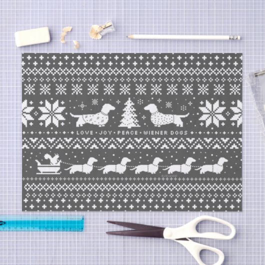 愛喜びの平和ウインナーは|のダックスフントのクリスマスの後をつけます 薄葉紙 (クラフト)