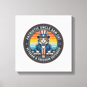 愛国おじさんサムネコのレトロな夕焼けTシャツ (2)_1 キャンバスプリント