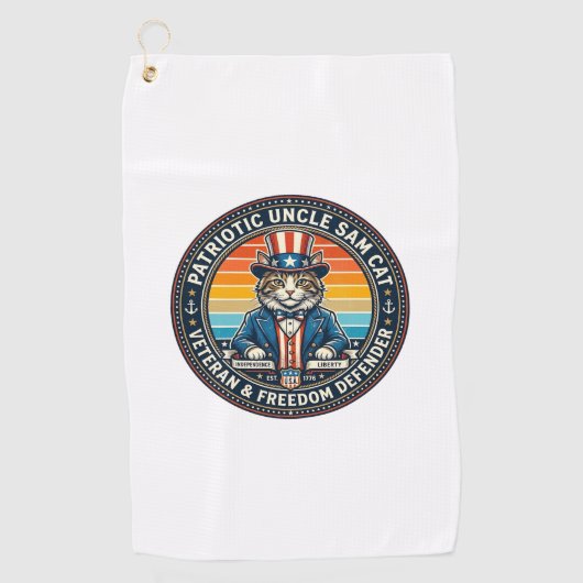 愛国おじさんサムネコのレトロな夕焼けTシャツ (2)_1 ゴルフタオル (正面)