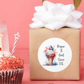 愛国のアイスTシャツ7月4日 ラウンドシール