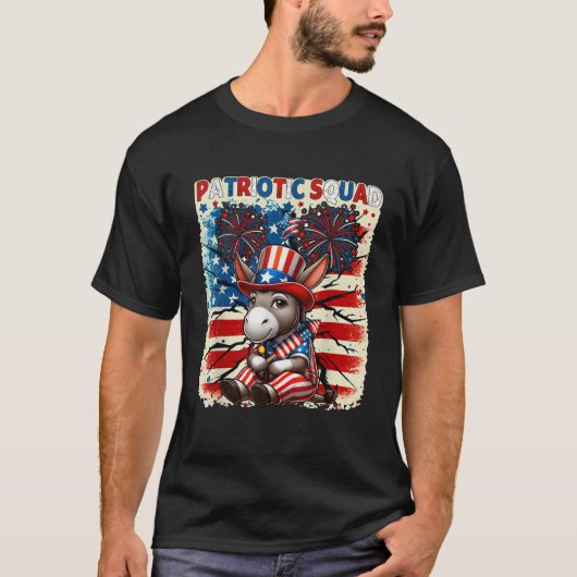 愛国の分隊ロバ7月の花火の4thアメリカのFl Tシャツ (正面)
