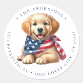 愛国の子犬4thの7月の犬差出人住所 ラウンドシール (正面)