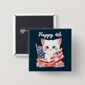 愛国の子猫7月4日ハッピー4カスタム日 缶バッジ (正面&裏面)