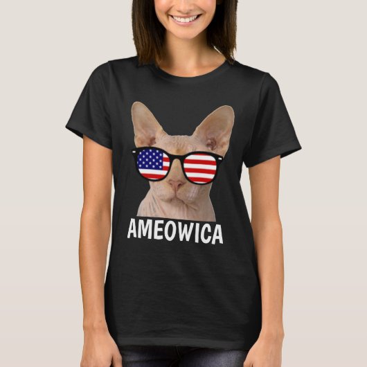 愛国の猫Tシャツ、スフィンクス、アメオヴィカTシャツ Tシャツ (正面)